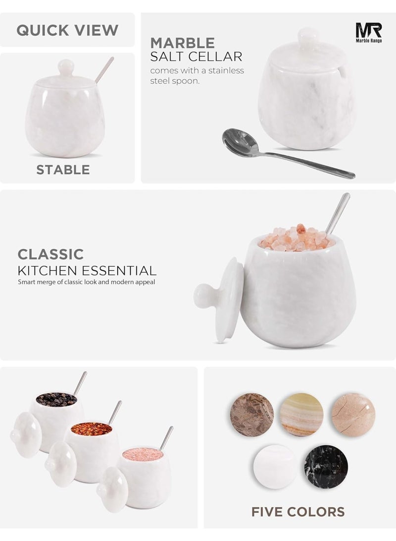 MARBLE RANGE Handmade White Marble Salt Cellar 3.5 Inch with Lid, Salt Jar, Salt Dish & Holder, Spice & Sugar Container, Salt Dispenser for Kitchen Countertop, Perfect for Dining, Home, or Gift - Image 2
